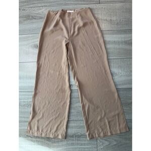 Beige‎ wide leg trousers high waisted slit hem minimalist pants
